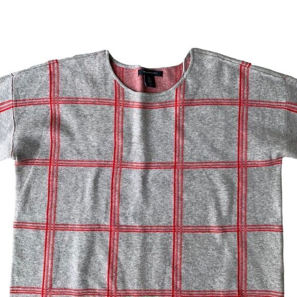 Tahari Windowpane Sweater Grey / Red Women's 1X - Picture 5 of 6